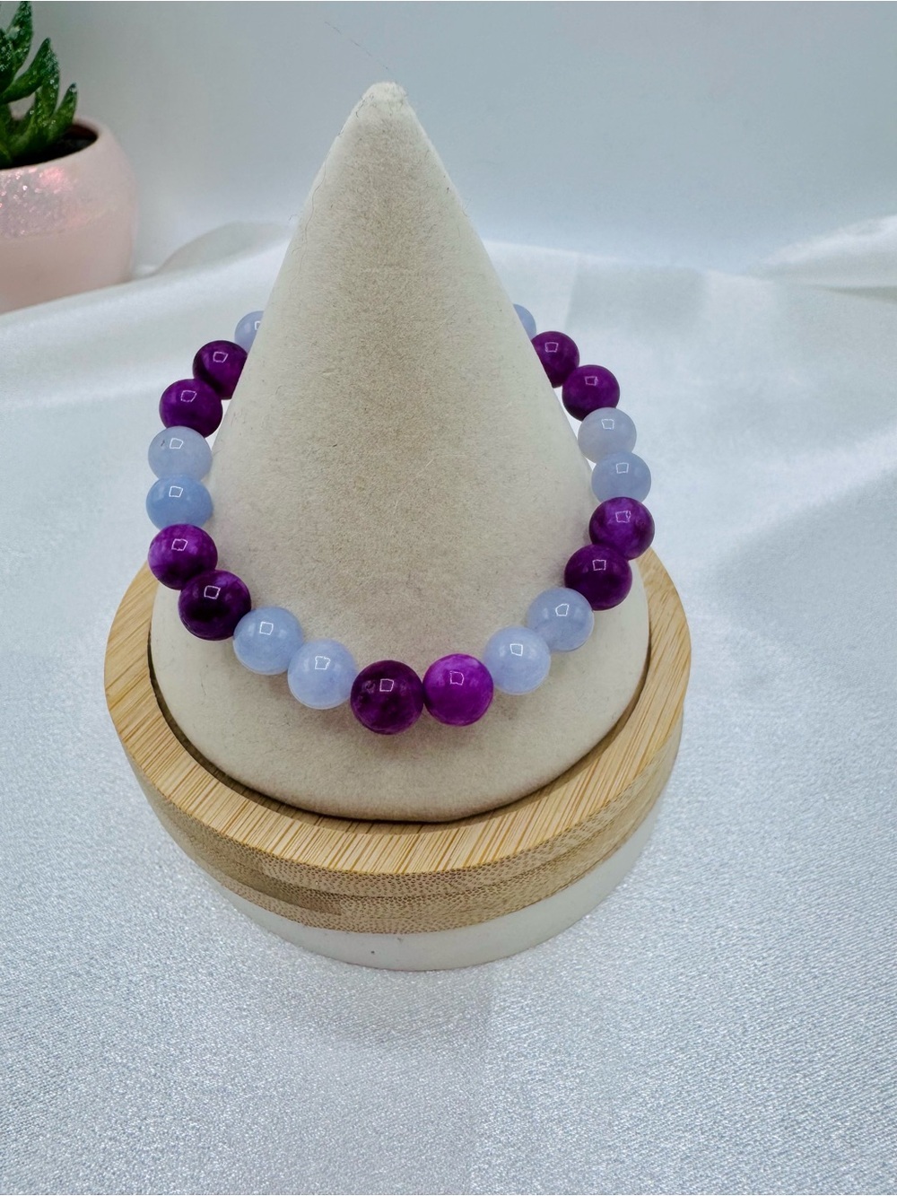Purple and Marine Blue Stone Beaded Stretch Bracelet